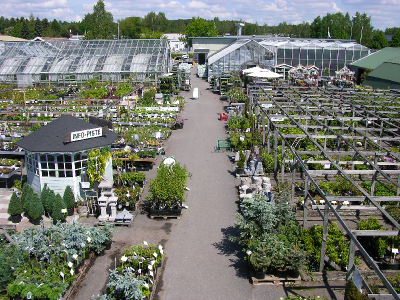 Kauppilan kasvihuoneet ja puutarhamyymälä sijaitsee asutuksen keskellä Turun Kauratiellä.