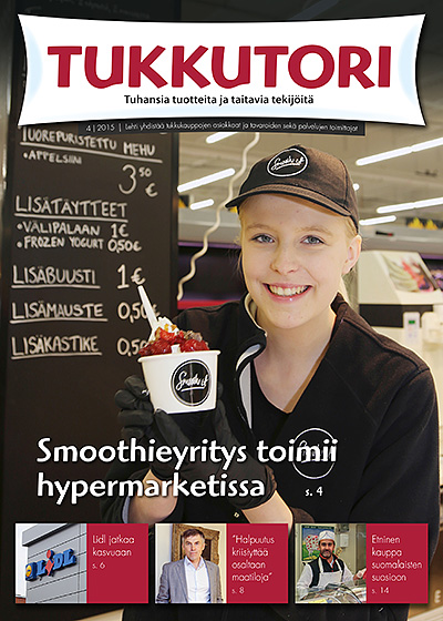 Irina Nurmi ja jääjogurtti ovat Tukkutori-lehden kansikuvassa.